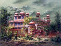 Hanif Shahzad, Mohatta Palace III - Karachi, 27 x 36 Inch, Oil on Canvas, Landscape Painting, AC-HNS-099